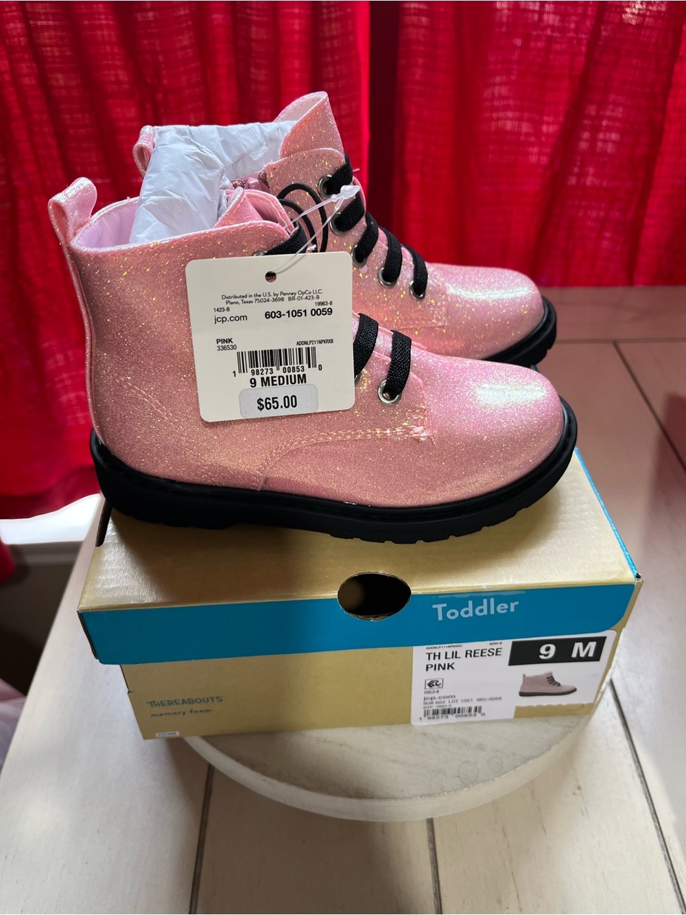 Toddler Pink Glitter Lace-Up Boots -